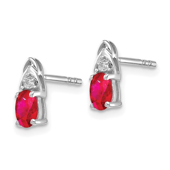 14k White Gold Red Ruby (July Birthstone) and Diamond Post Earrings - Picture 2 of 4